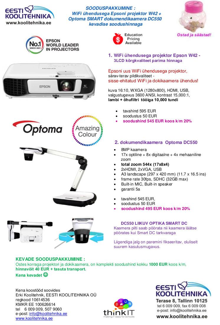 Epson WiFi projektori ja SMART dokikaamera komplekti kevadine soodushind