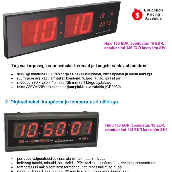 LED-tablooga suured elektroonilised seinakellad